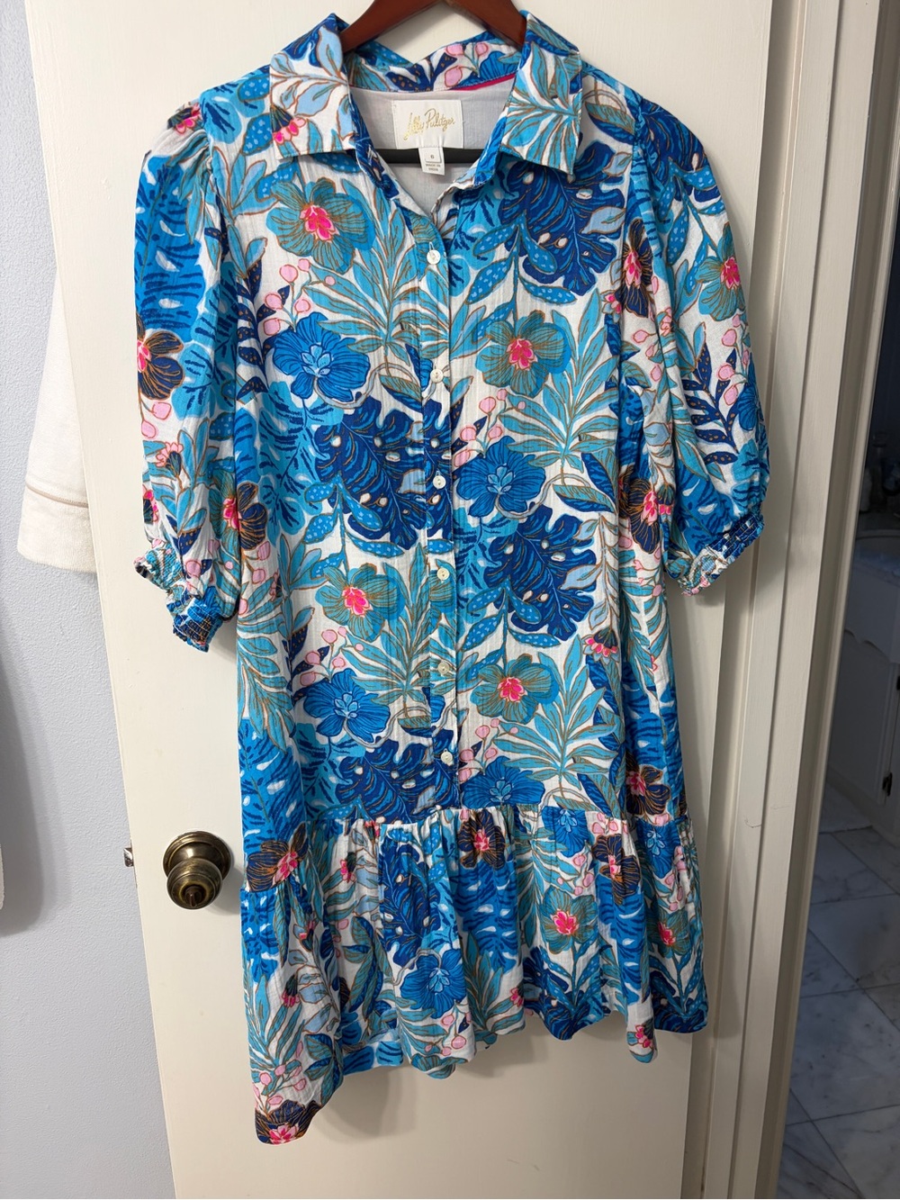 Lilly Pulitzer Blue & Aqua Floral Button-Front Mini Dress